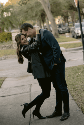 "Shane & April kiss under Hyde Park Village’s canopy of holiday lights, Tampa."